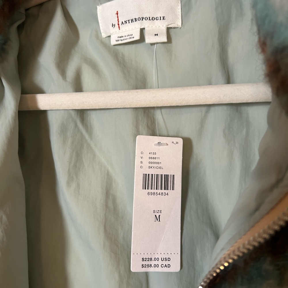 Anthropologie Blue and Brown Teddy Jacket with Plaid Pattern - Picture 3 of 3